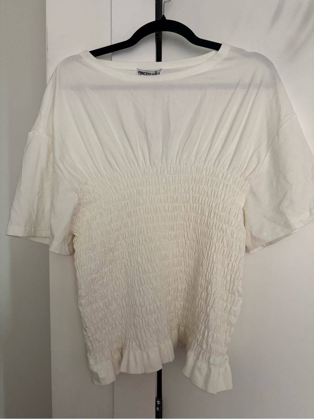 Princess Polly Cream Smocked Short Sleeve Top